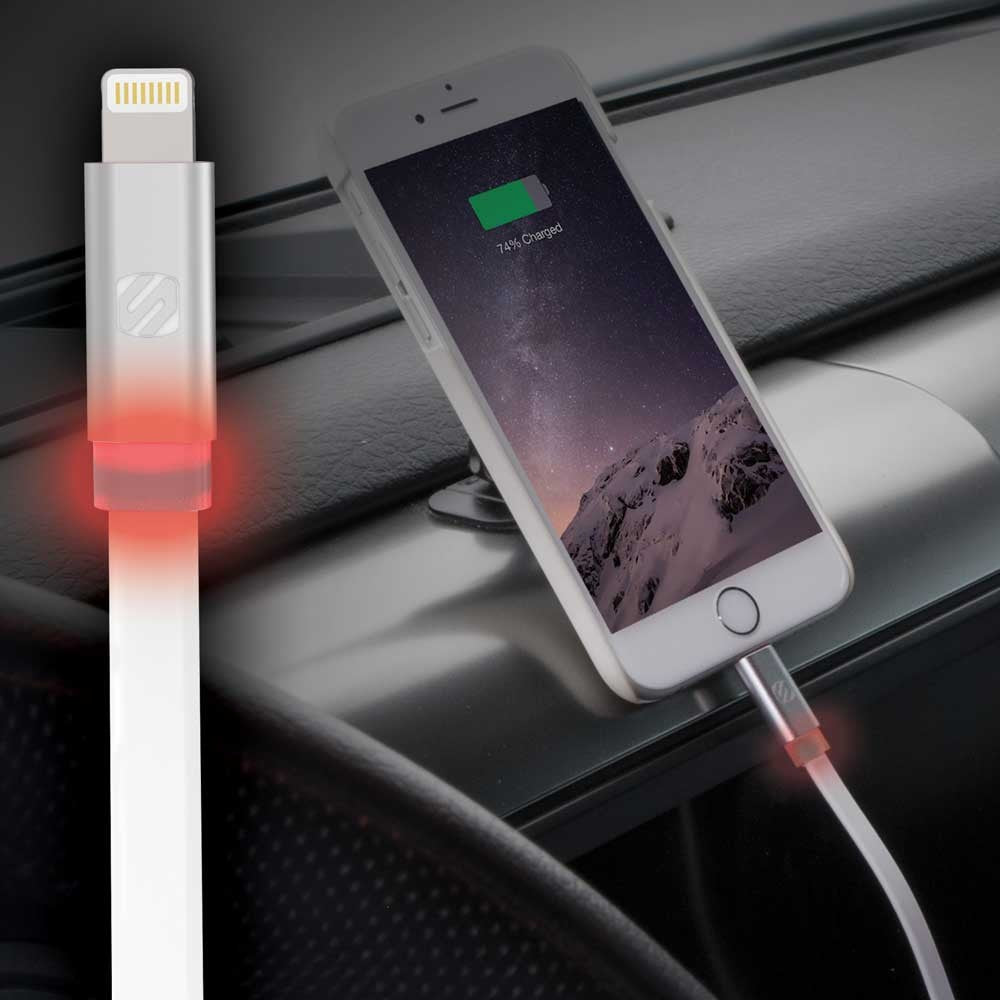 FlatOut LED 0.9m Charge & Sync Cable with LED Indicator for Lightning devices - White